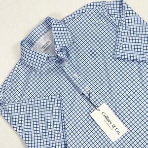 Collars & Co Plaid Semi Spread Collar Polo Shirt Men's Small Classic Blue Preppy